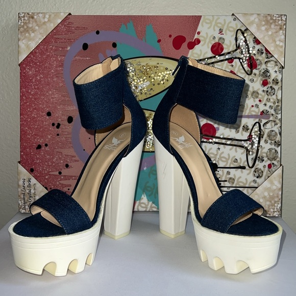 Shiekh Shoes - Preowned Shiekh Shoes Denim Platform Heels.